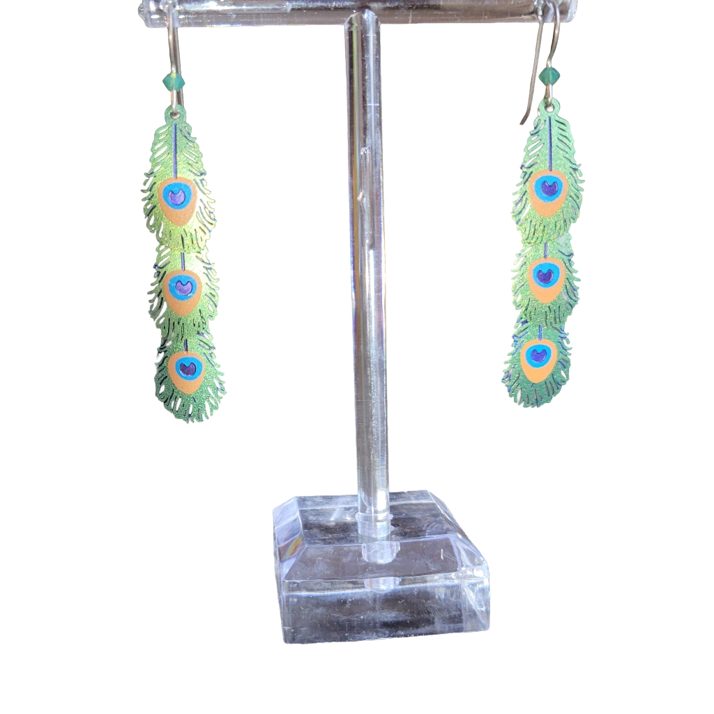 Sienna Sky Cascading Peacock Feather Dangle Earring Etched Brass Sterling Silver